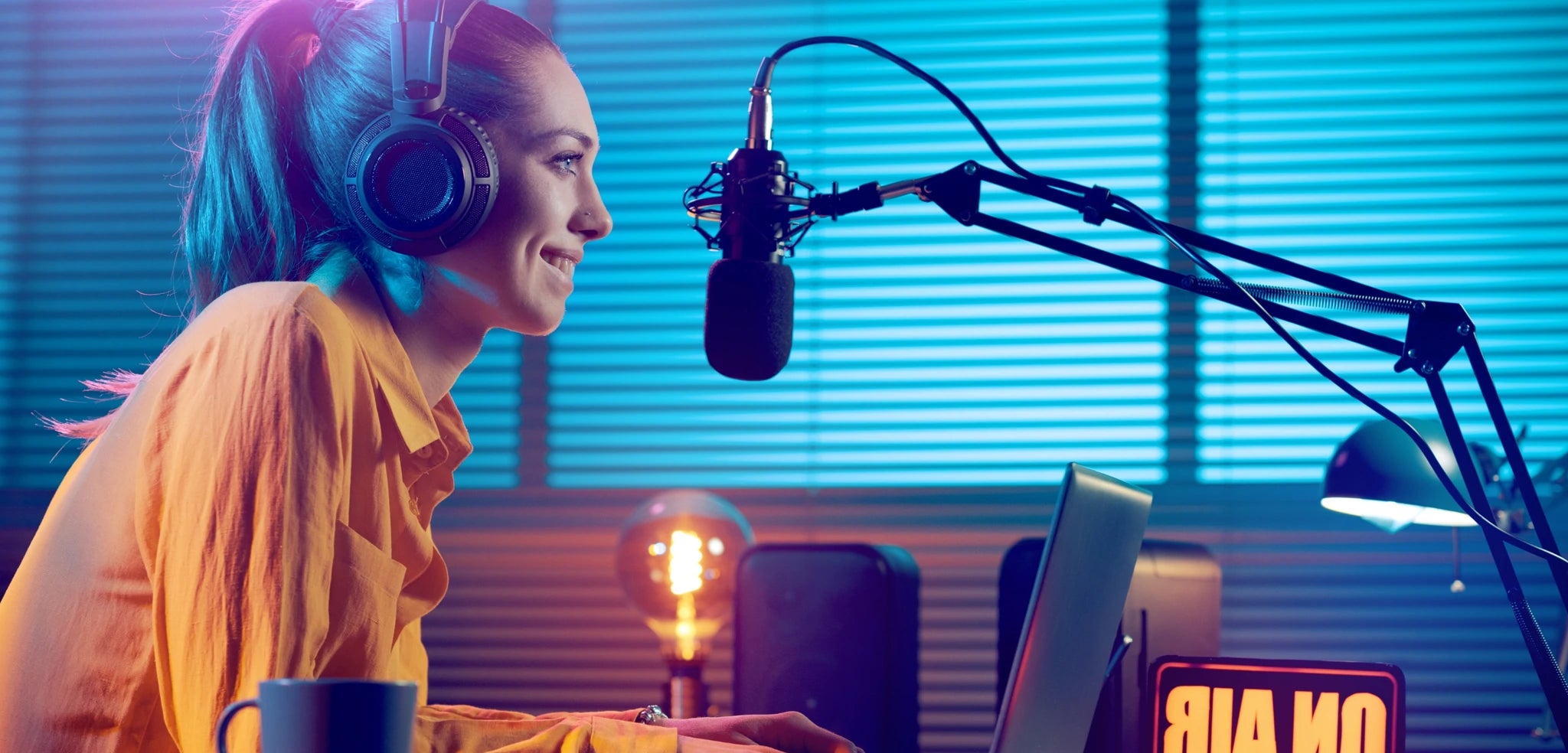 Radio voice woman smiling